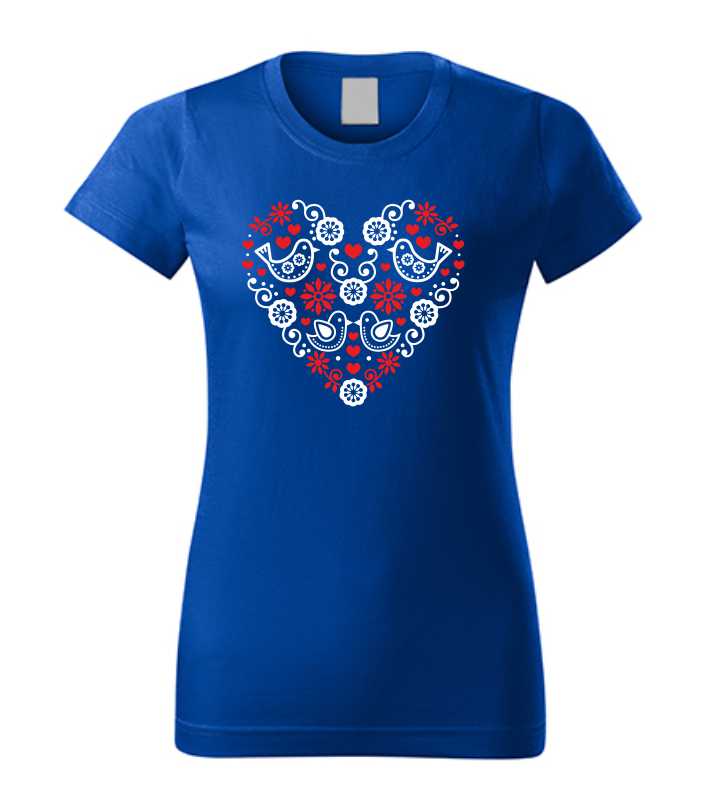Folklórne dámske tričko s potlačou Folklórne srdce-ornamenty 3