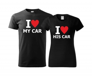 Párové tričká s potlačou I LOVE MY CAR a I LOVE HIS CAR